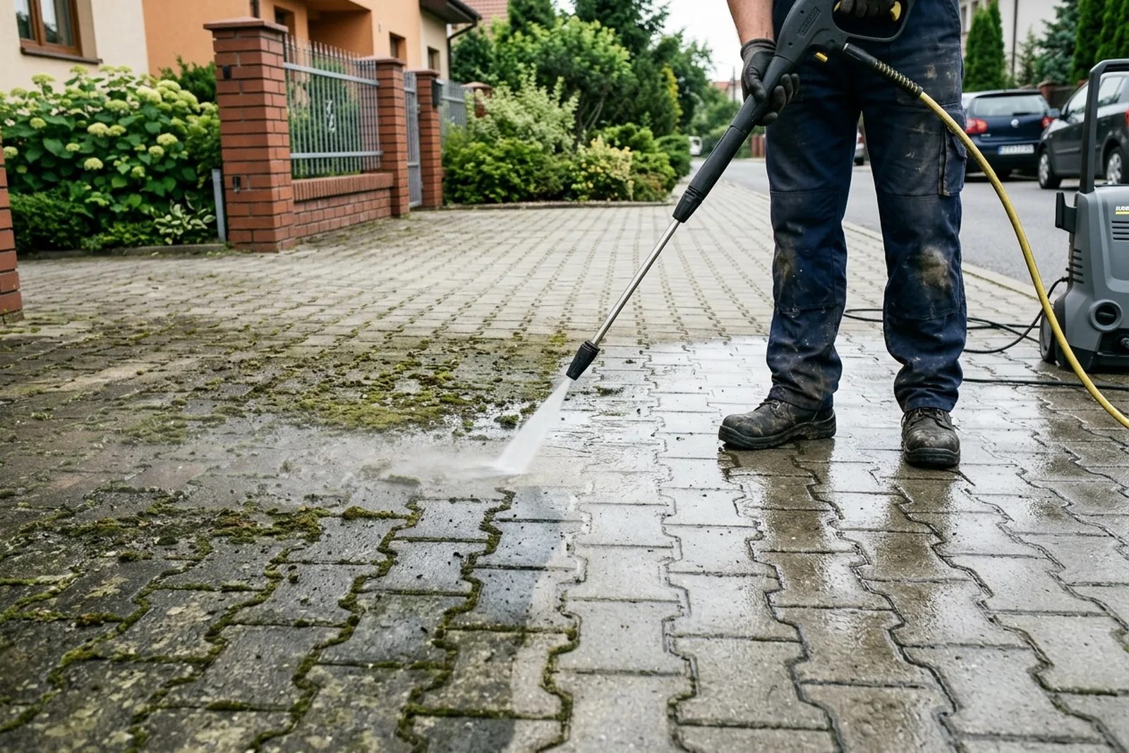 Mycie ciśnieniowe kostki brukowej – efekt przed i po